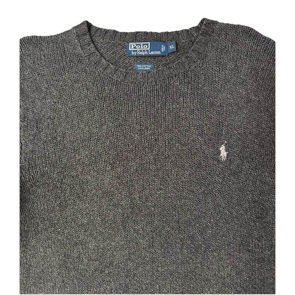 Vintage Polo Ralph Lauren Men’s Gray Knit Crewneck Sweater Cotton Linen Blend XL - Picture 3 of 6